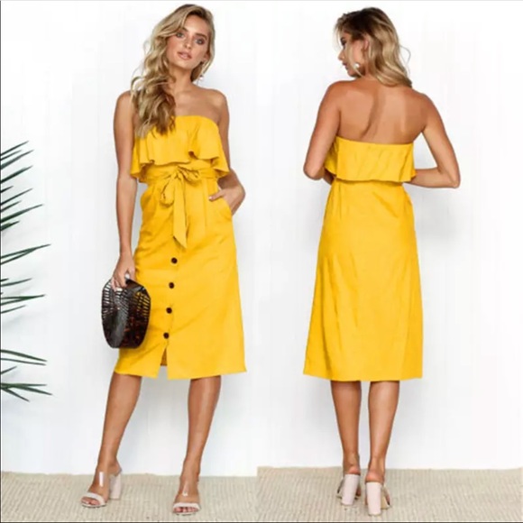 strapless dress with ruffle top